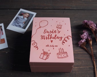 Personalized Wooden Photo Box: Hand-Painted Party Favor for Instax Mini Prints