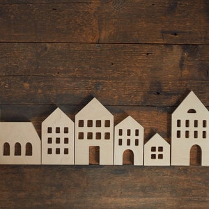 1pc or whole set of 7- THICK large set - wooden HOUSES - christmas decor, christmas ornaments, scandinavian decors, village