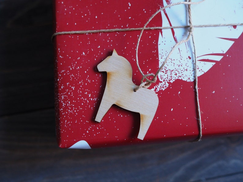 DALA tag, wooden tags, christmas packaging, scandinavian horse, horse tag, wooden horse, christmas gift tag, diy PICK set and get DISCOUNT image 2