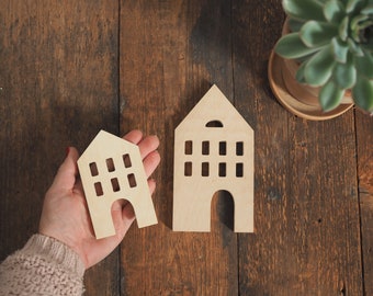 LARGE or SMALL or BOTH - wooden village, unpainted, natural wood, wooden houses, wooden toys, wooden decorative houses, wooden supplies
