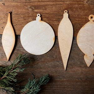 SET of 4 pcs - wooden christmas decor - wooden shapes, unfinished wood, unpainted, laser cut, natural wood, ready to decorate, DIY