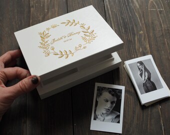 Gold Engraved Wooden Photo Box: Personalized Wedding Album