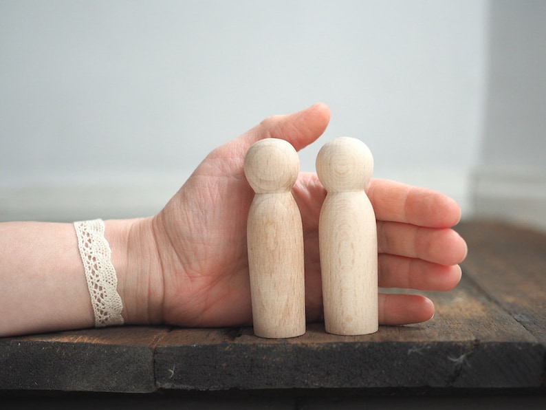 set of 2 peg dolls wooden figurines, wedding figurines, couple, natural wood, wooden dolls, wedding cake topper, wooden toys, blank image 4