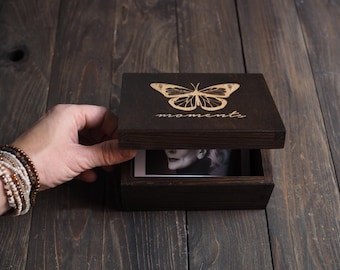 Engraved Pine Wood Photo Box for Instax Wide Prints (for 86 x 108 mm prints)