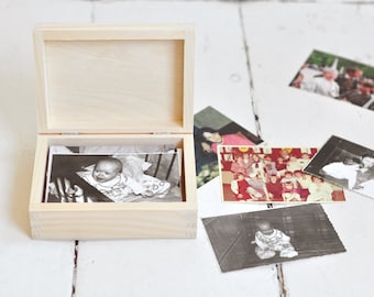 photo box for 9x13cm (3.5"x5) photos,wooden, unfinished wood, natural wood, unpainted, wooden keepsake, photography packaging, engraving