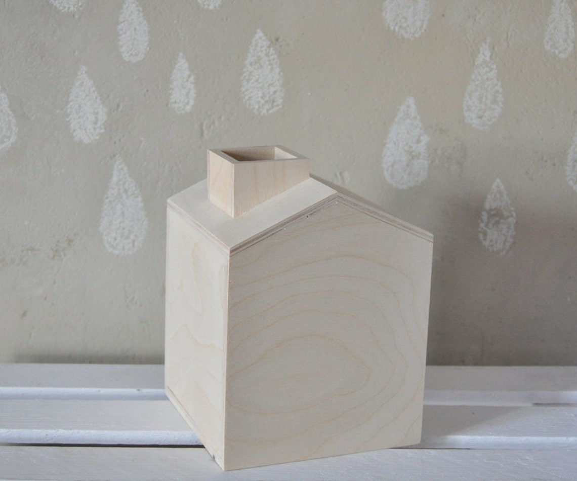 Tissue box wooden house with chimney unfinished wood Etsy