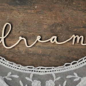 DREAM - Letras de madera de 15 cm, madera natural, listas para decorar, decoración de madera, madera sin terminar, sin pintar, letrero de pared, corte láser, corte láser