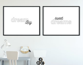 Nursery 2 print set wall art / Nursery wall art / Dream Big / Sweet Dreams / Nursery printables / Baby wall decor / Gender neutral nursery