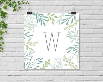 Monogram printable | Floral initial wall art | Custom initial art | Botanical floral art | Custom personalization | Housewarming gift