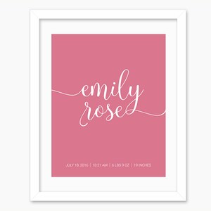 Personalized name print / Birth stats / Nursery wall art / Baby girl birth stats printable / Custom new baby gift / Typographic decor image 3