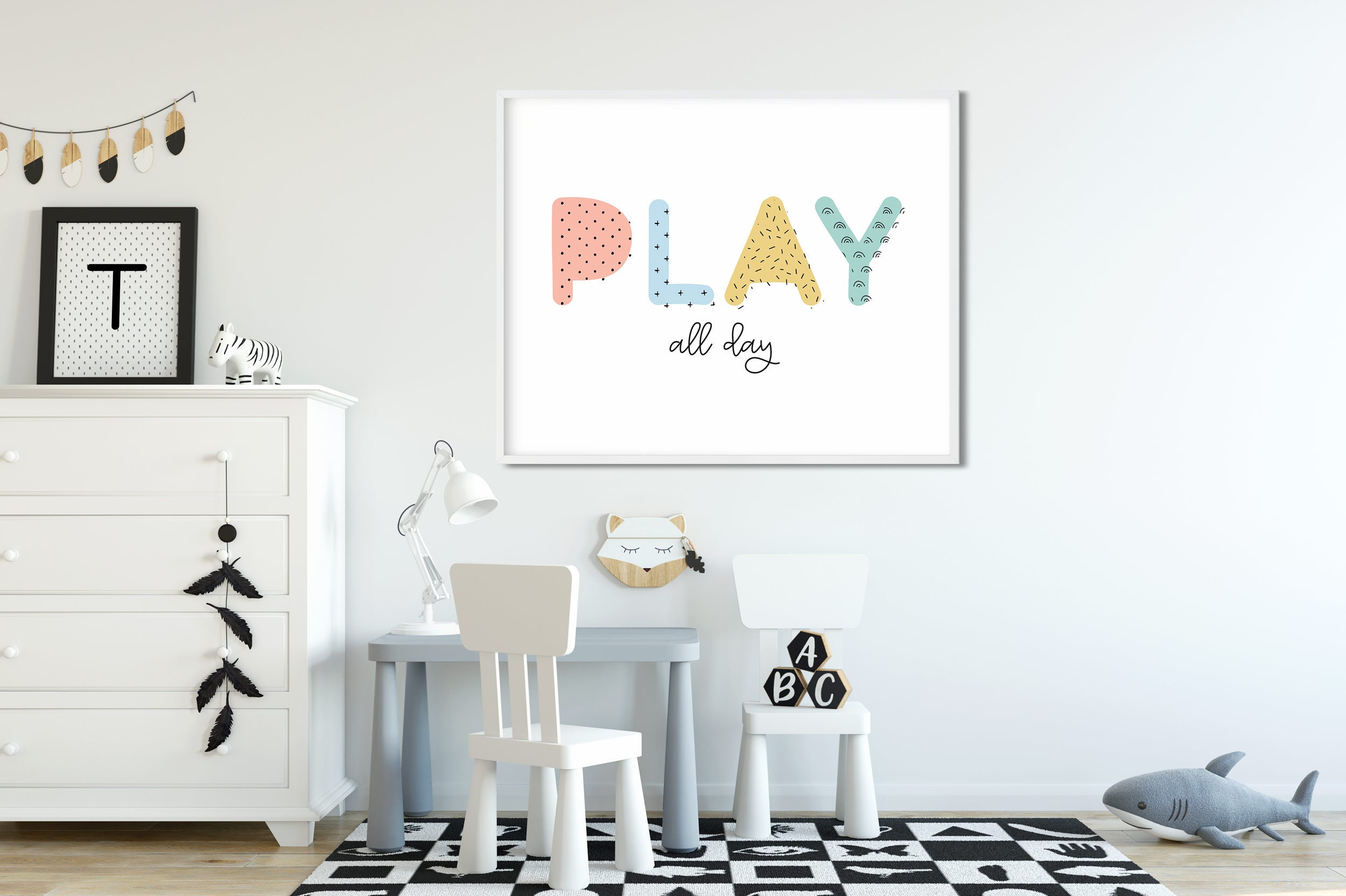 Play All Day Wall Art / Fun Playroom Printable / Kids Pattern Print ...