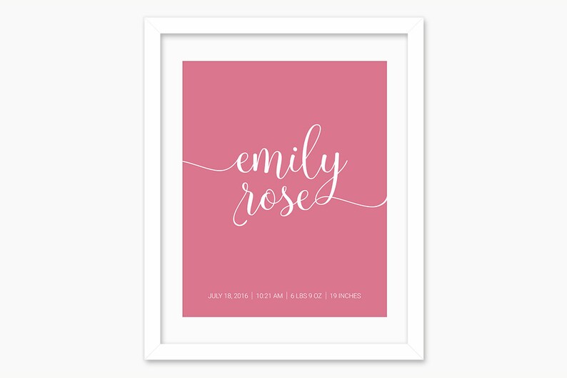 Personalized name print / Birth stats / Nursery wall art / Baby girl birth stats printable / Custom new baby gift / Typographic decor image 3