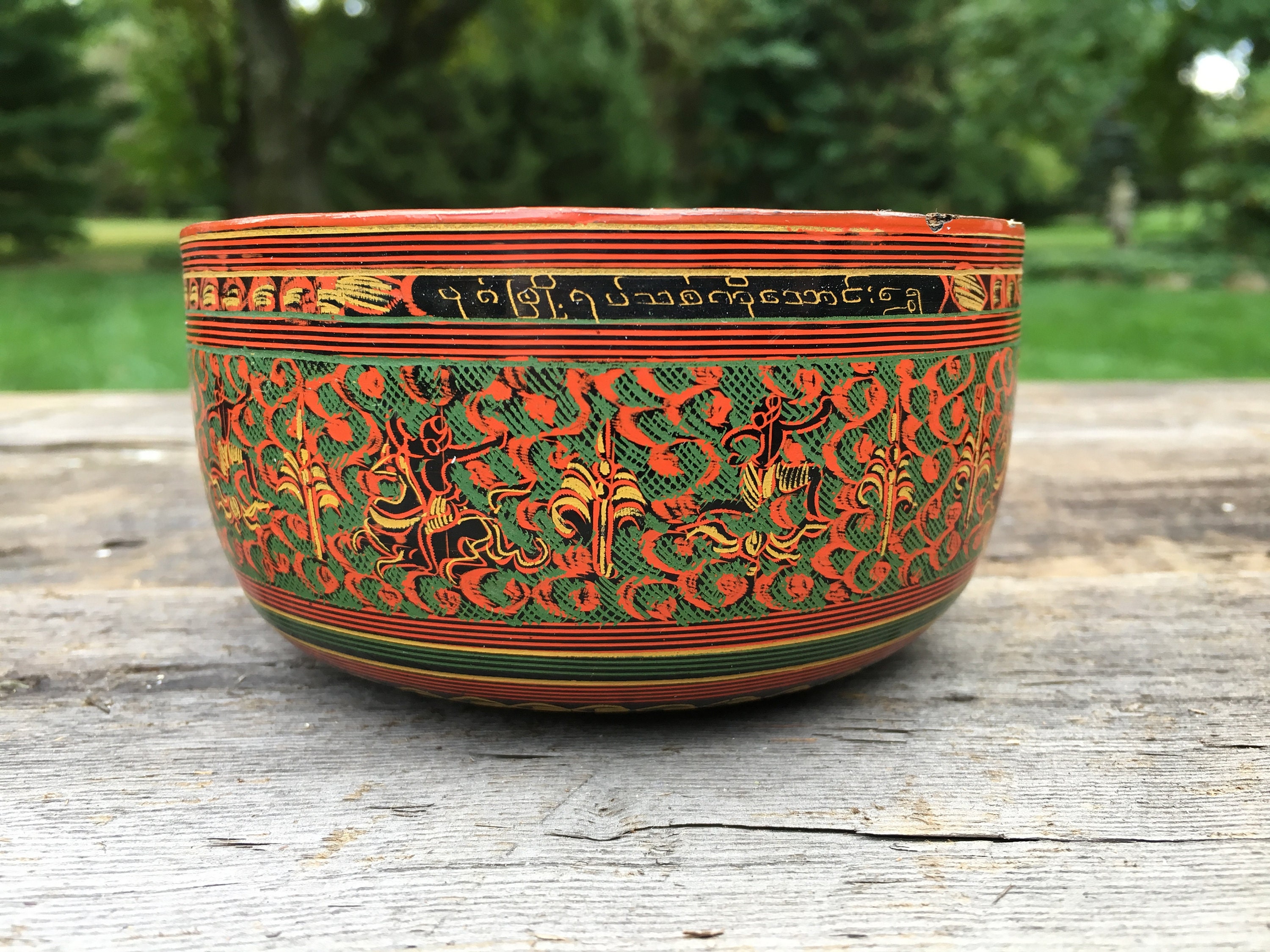 Antique painted Burmese lacquerware bowls Etsy