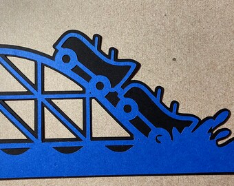 Blue Roller Coaster with Car Amusement Park Scrapbooking Die Cut Embellishment