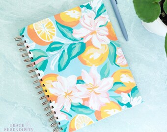 Oranges Notebook with Pink Liner Notebook with your choice of Lined Pages, Dot Grid Pages, and Grid Pages