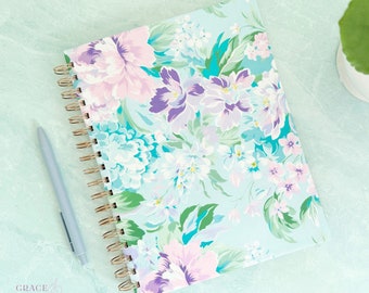 Spring Flowers Purple and Blue Notebook with your choice of Lined Pages, Dot Grid Pages, and Grid Pages