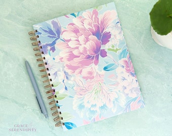 Spring Flowers Purple and Blue Notebook with your choice of Lined Pages, Dot Grid Pages, and Grid Pages