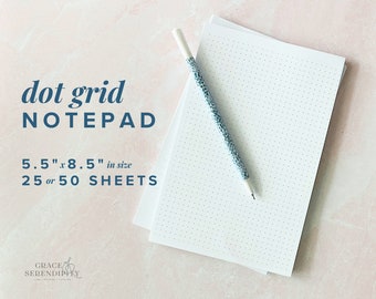 Dot Grid Notepad with 25 or 50 Pages, 5.5x8.5 in Size // Dot Grid Paper Notepad 5.5x8.5 Minimalist Notepad