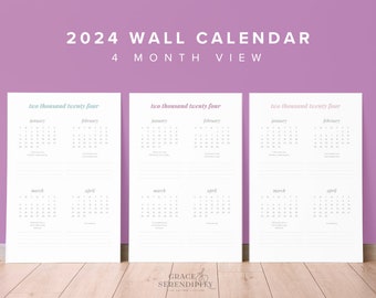 2024 Four Month Wall Calendar // Set of Calendars Quarterly Calendar Poster Goal Setting Calendar Business Calendar Season Calendar