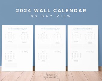 2024 90 Day Wall Calendar // 3 Month Calendar Q1 Calendar Poster Calendar Goal Setting Calendar Business Calendar for 2024