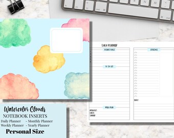 Traveler's Notebook Inserts|Clouds|Personal Size|Planner|Printable Planner|Digital Planner|Yearly|Monthly|Daily|Weekly|Sun-Sat|Mon-Sun