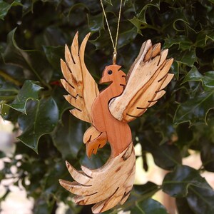 PHOENIX CHRISTMAS ORNAMENT Carving. A legendry winged creature, mystical bird of flames ornament for your holiday tree. image 3