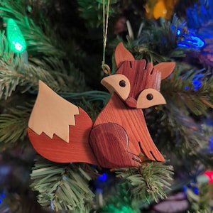 FOX CHRISTMAS ORNAMENT Intarsia Carving.  A unique piece with detail & markings, are the perfect gift for the outdoorsmen in your life.