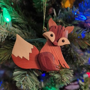 FOX CHRISTMAS ORNAMENT Intarsia Carving.  A unique piece with detail & markings, are the perfect gift for the outdoorsmen in your life.