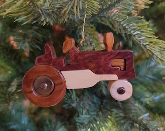 TRACTOR CHRISTMAS ORNAMENT Carving.  A miniature work of art, to trim their holiday tree.