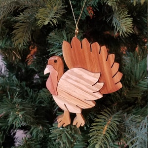 TURKEY CHRISTMAS ORNAMENT Carving.  A miniature work of art, perfect for the bird lover to trim their holiday tree. Oregon coast driftwood.