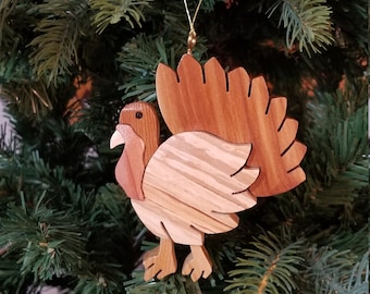 TURKEY CHRISTMAS ORNAMENT Carving.  A miniature work of art, perfect for the bird lover to trim their holiday tree. Oregon coast driftwood.