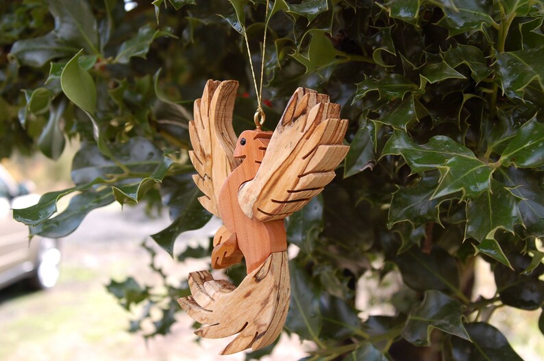 PHOENIX CHRISTMAS ORNAMENT Carving. A legendry winged creature, mystical bird of flames ornament for your holiday tree. image 5