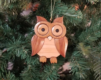 OWL CHRISTMAS ORNAMENT Wood Carving.  Owls are a traditional symbol of wisdom, this cute little hoot owl, is ready for your holiday tree.