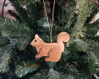 SQUIRREL CHRISTMAS ORNAMENT Intarsia wood  Carving. Price reduced until sold out.  This squirrel ornament is a cheerful forest critter.