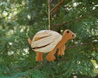 TORTOISE Christmas Ornament.  Driftwood shell makes him special.