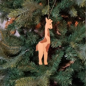 GIRAFFE CHRISTMAS ORNAMENT Intarsia Wood Carving.  This giraffe makes a unique heirloom for your holiday tree.
