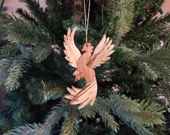 PHOENIX CHRISTMAS ORNAMENT Carving.  A legendry winged creature, mystical bird of flames ornament for your holiday tree.