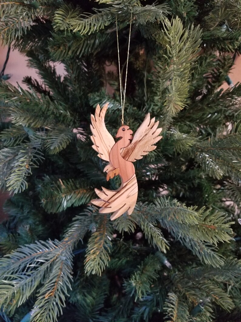 PHOENIX CHRISTMAS ORNAMENT Carving. A legendry winged creature, mystical bird of flames ornament for your holiday tree. image 1