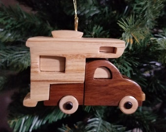 TRUCK CAMPER ornament Intarsia Carving.  A unique piece with detail & markings, are the perfect gift for the outdoorsmen in your life.