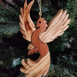 PHOENIX CHRISTMAS ORNAMENT Carving. A legendry winged creature, mystical bird of flames ornament for your holiday tree. image 2