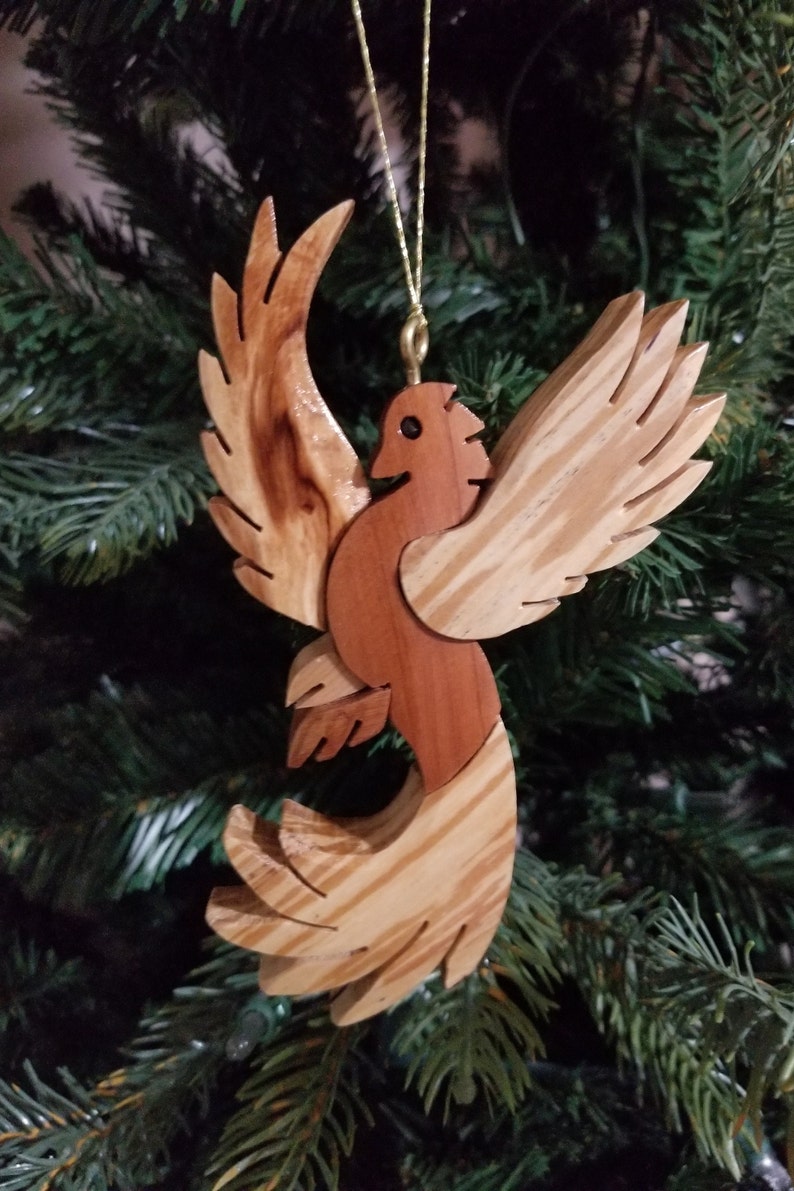 PHOENIX CHRISTMAS ORNAMENT Carving. A legendry winged creature, mystical bird of flames ornament for your holiday tree. image 2