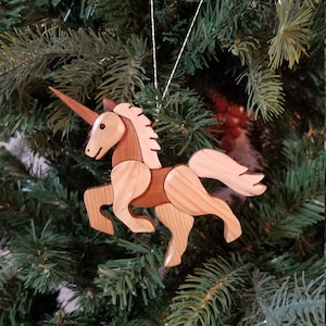 UNICORN CHRISTMAS ORNAMENT Intarsia Carving, a lovely unique addition to your holiday tree.