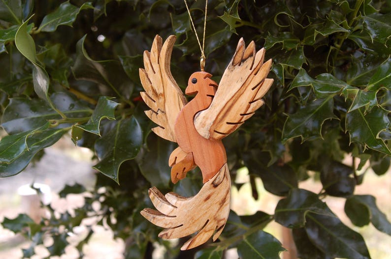 PHOENIX CHRISTMAS ORNAMENT Carving. A legendry winged creature, mystical bird of flames ornament for your holiday tree. image 4