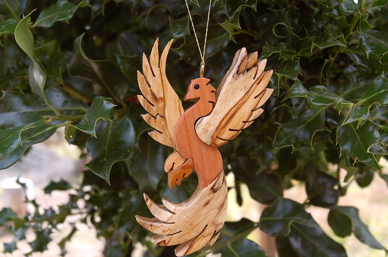 PHOENIX CHRISTMAS ORNAMENT Carving. A legendry winged creature, mystical bird of flames ornament for your holiday tree. image 3