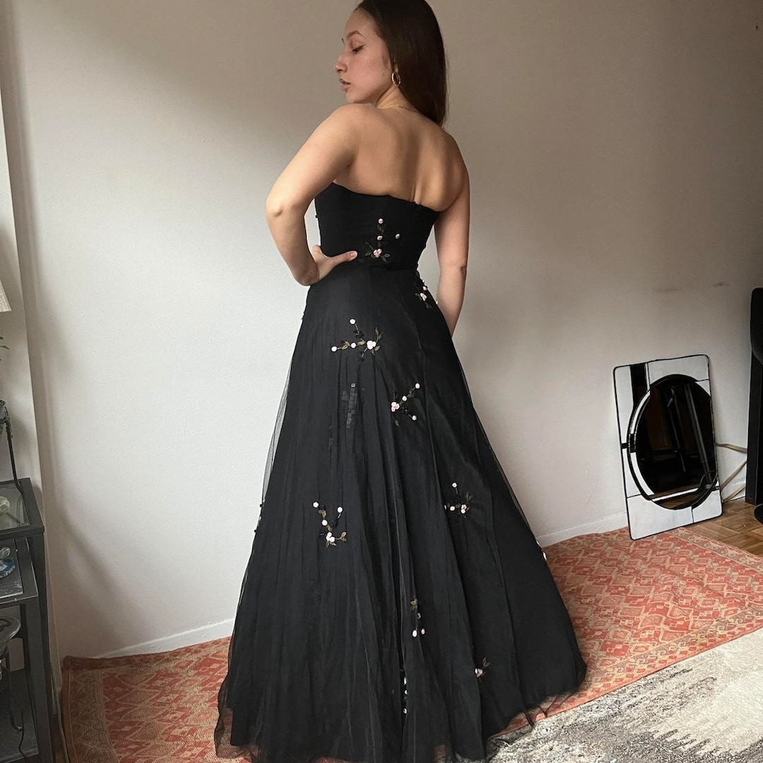 Vtg 90s Black Goth Fairy Floor Length Tulle Mesh Prom Dress by - Etsy