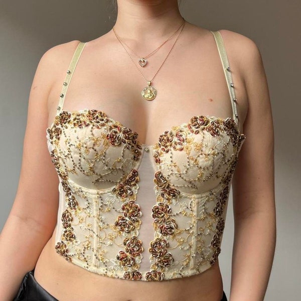 y2k yellow and gold beaded corset