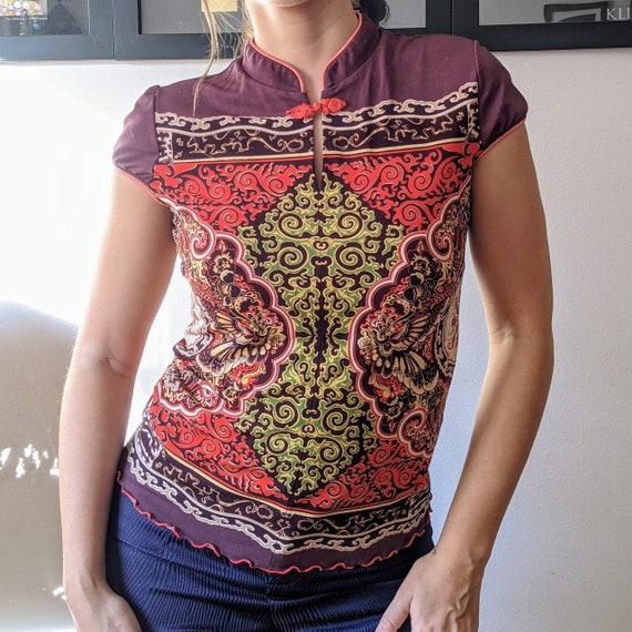 Vintage 90s Anac purple and red paisley top