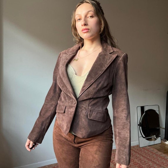 Vintage 90s brown suede leather blazer