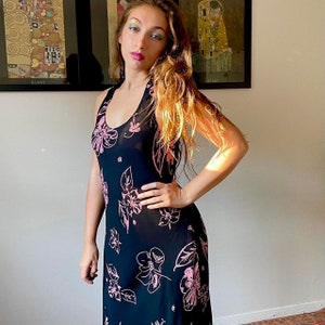 Vintage 90s cottage core black and pink dress