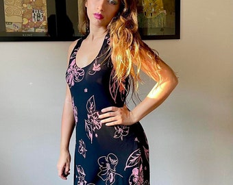 Vintage 90s cottage core black and pink dress